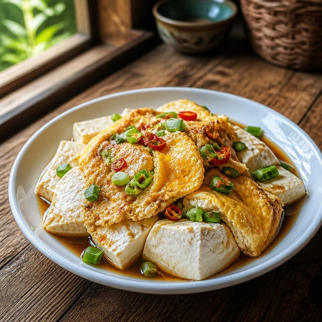 Tahu Telur Te Sate dengan tahu, telur, dan bumbu gurih khas